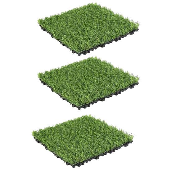 Artificial Grass Mat, 12 x 12 Inch Square Fake Grass Rug, Interlocking Faux Green Turf Patch Tiles for Balcony, Patio, Deck,