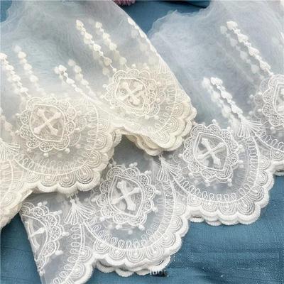 3 iarde(2,7 metri)/lotto 18 cm di larghezza stile francese albicocca/bianco bordo ondulato maglia flusso cuore cadente croce santa ricamo pizzo fai da te accessori per abbigliamento