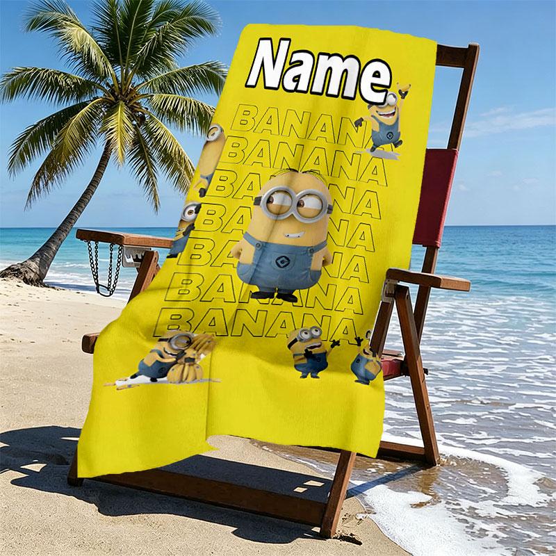 Custom Name Personalized Minions Print Beach Towel, for Trip Camping Beach Party Home Decor, Birthday Gift for Family & Friends