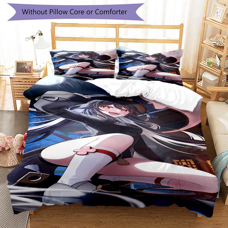 3pcs Genshin Impact characters7 pattern bedding set duvet cover set includes duvet cover &pillowcases, perfect all season bedroom decoration & gift
