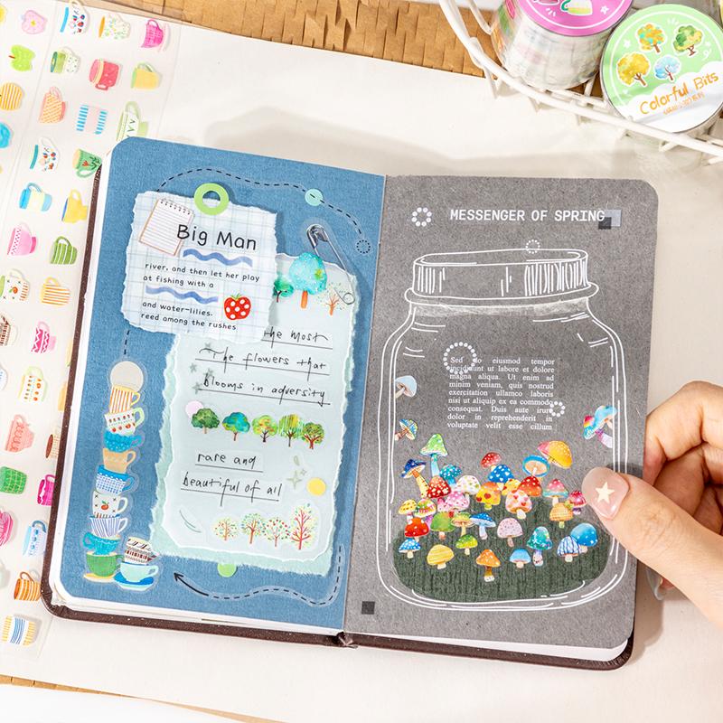 Journal GO 4cmx2M Journal Tape Cartoon Die-Cut PET Journal Stickers Colorful Trinket Masking Tape for DIY Scrapbook Decoration