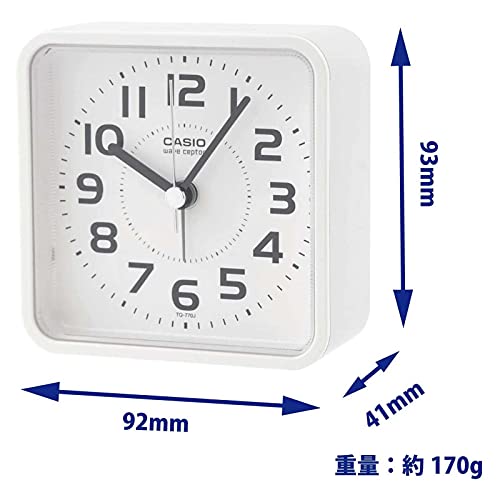Casio Alarm Clock, Radio-Controlled, White, Analog, Nighttime Stop Second Hand, Snooze Function, and Light, TQ-770J-7JF