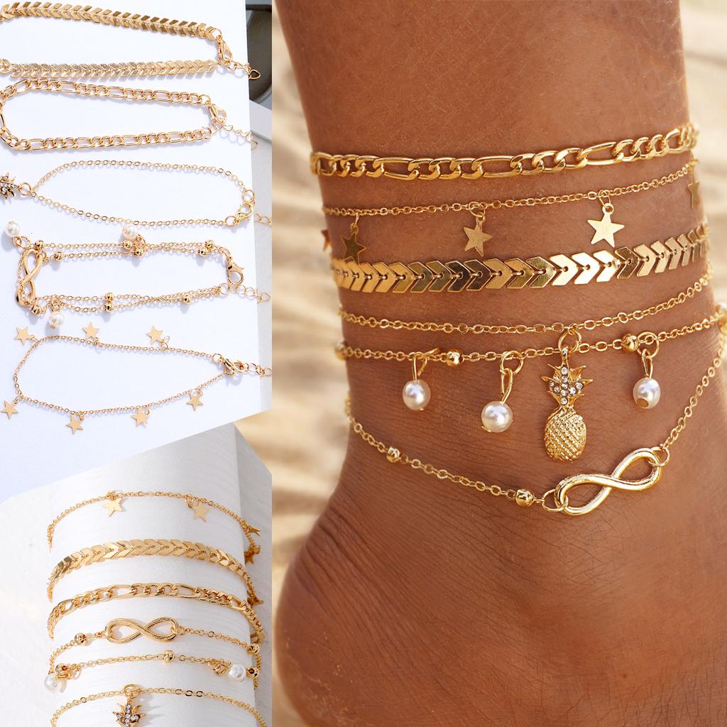 Pineapple Deluxe Pearl Bracelet Fashion Star Pendant Versatile Ornaments Elegant Charm Temperament Beach Bohemian Women's Feet Chain