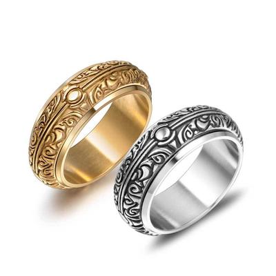 JMXD-ring Men's, Personalized Classical Pattern Titanium Steel Ring, Retro Gold-plated Two-color Stainless Steel Ring A1049