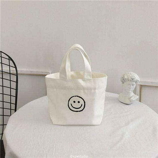 INS Style Canvas Bag - Smiling Face Student Tote with Custom Logo