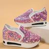 Sneakers Woman Allover Sequin Πλατφόρμα Slip-On Muffin Τένις Flat γυναικεία αθλητικά slip-on loafers Πλατφόρμα κομψά παπούτσια