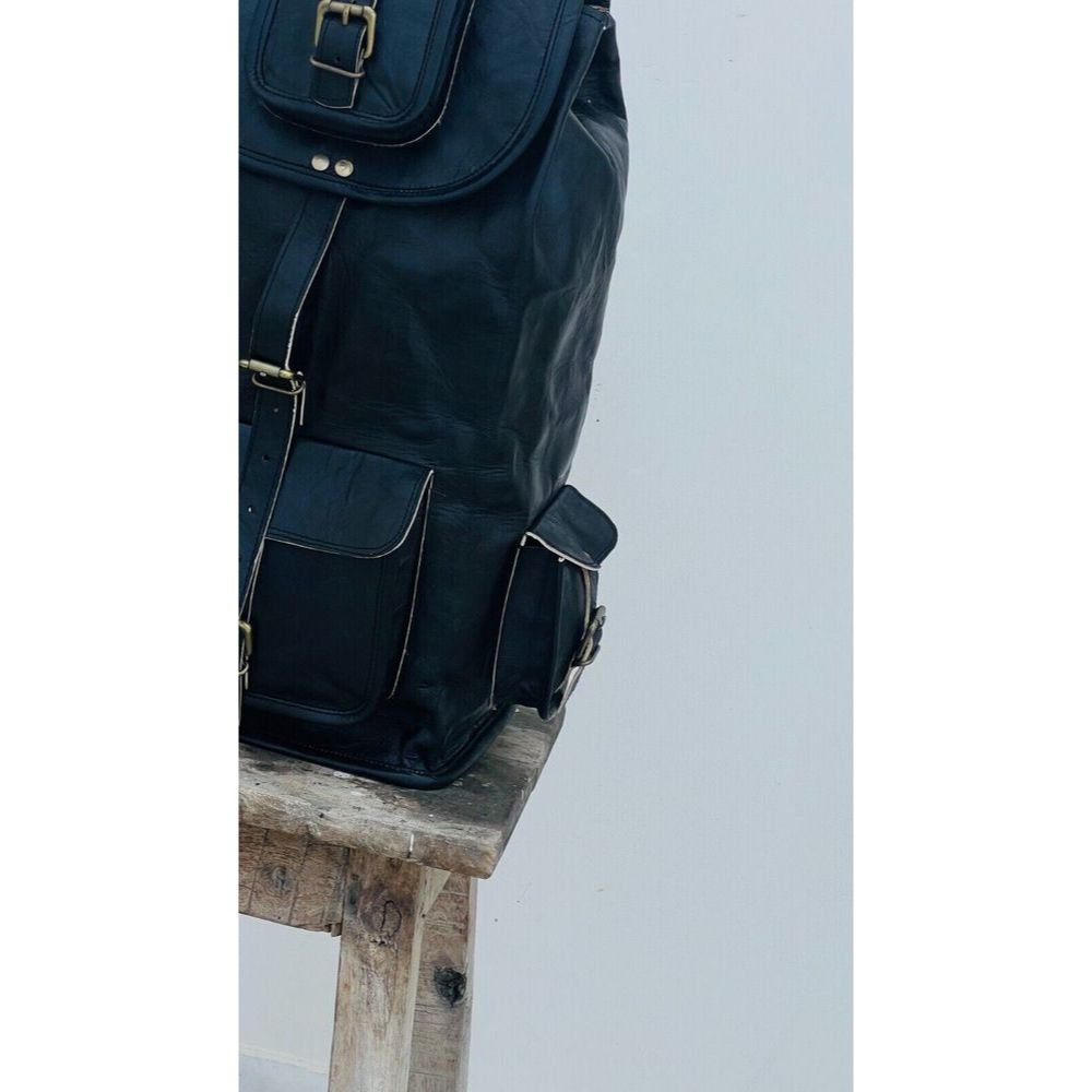 21" Lederrucksack Echtleder Rucksack Laptop Reise Schwarz Herrentasche