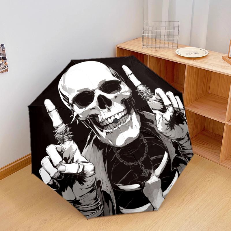 

1 PC Automatic Folding Umbrella - Terrifying skull Pattern, Portable & Foldable Design with 8 Ribs, Christmas Birthday Gifts