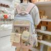 Blocked Color Sweet Letter Patter Student Backpack With Transparent Compartment