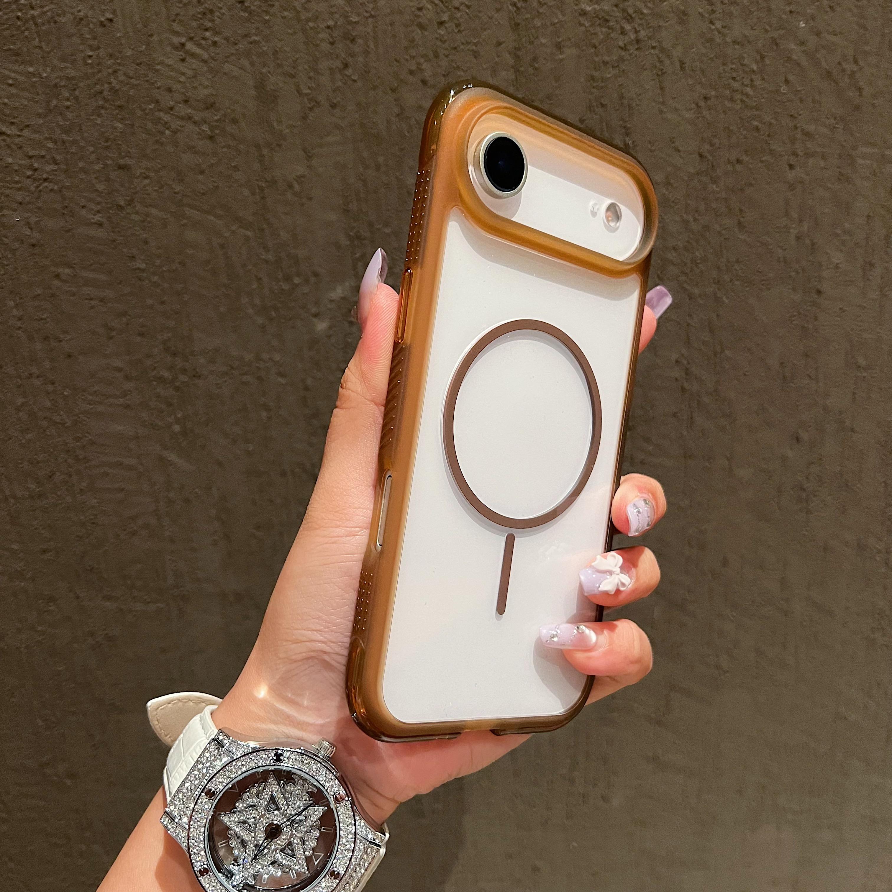 

For iPhone 17 Air Magnetic Case TPU+PC Crystal Clear Phone Cover Brown