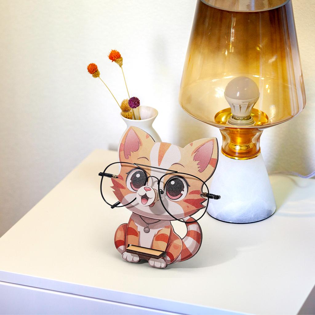 Creative Animal Glasses Frame Cartoon Cat Sunglasses Display Frame Glasses Storage Frame Hand-carved Household Wood Decoration3D