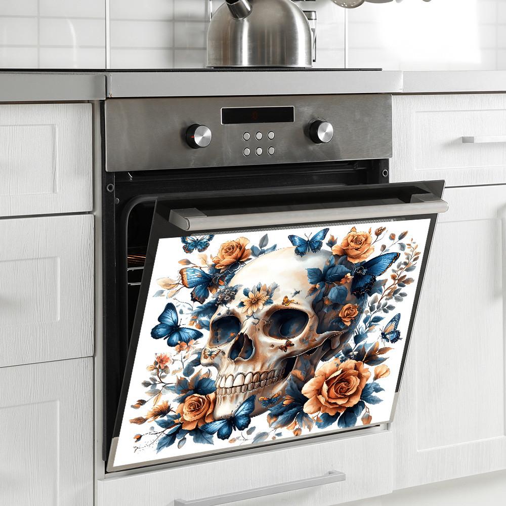 Smiling Skull Halloween With Flower Butterfly Stickers For Lounge Decor Area