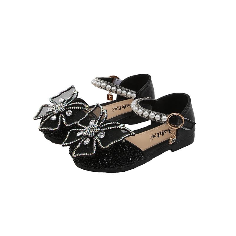 2025 Frühling/Sommer Mädchen Koreanische Schleife Prinzessin Sandalen – Paillettenbesetzte Tanzschuhe