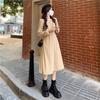 Women's V-Neck Long Sleeve Midi Dress Korean Style Solid Color A-Line Swing Dress Casual Elegant Button Down Dress For Spring Autumn