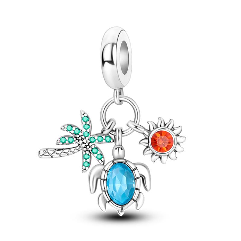 Copper Jellyfish Dolphin Turtle Starfish Shell Luminous Ocean Series Charms Beads Fit 3Mm Original Bracelets Diy Jewelry