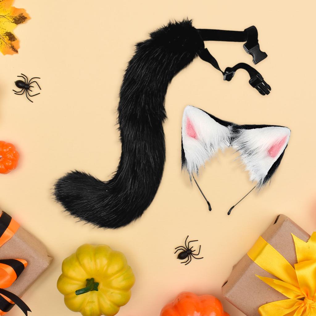 Soft Plush Cat Fox Ears And Tail Set with Adjustable Strap for Cosplay Costume Party Performance Dress up