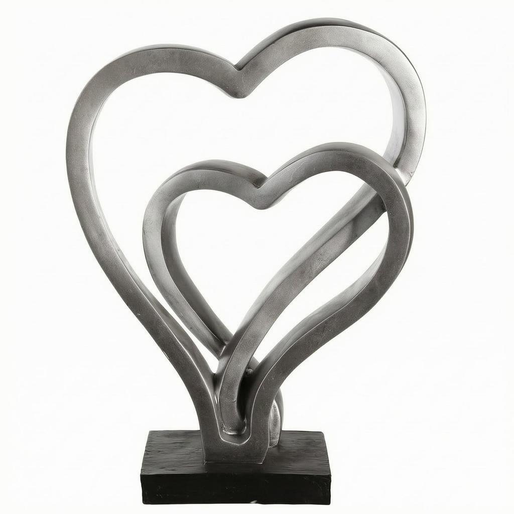 Heart Sculpture with Base Silver Decorative Romantic for Couples