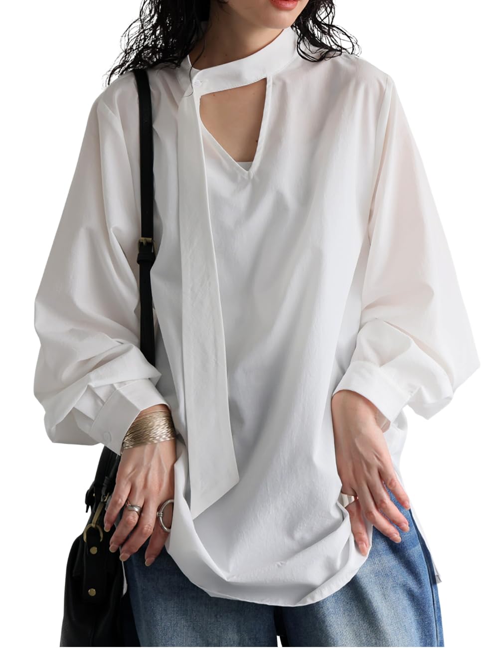 

antiqua Tie Layered Shirt One Size White Women s Blouse, PK-01317, 03,