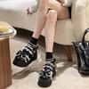 Japanese Kawaii Punk Goth Chunky Platform Pumps Women Bowtie Wedges Mary Jane Lolita Shoes Woman Heart Ankle Buckle Black Shoes