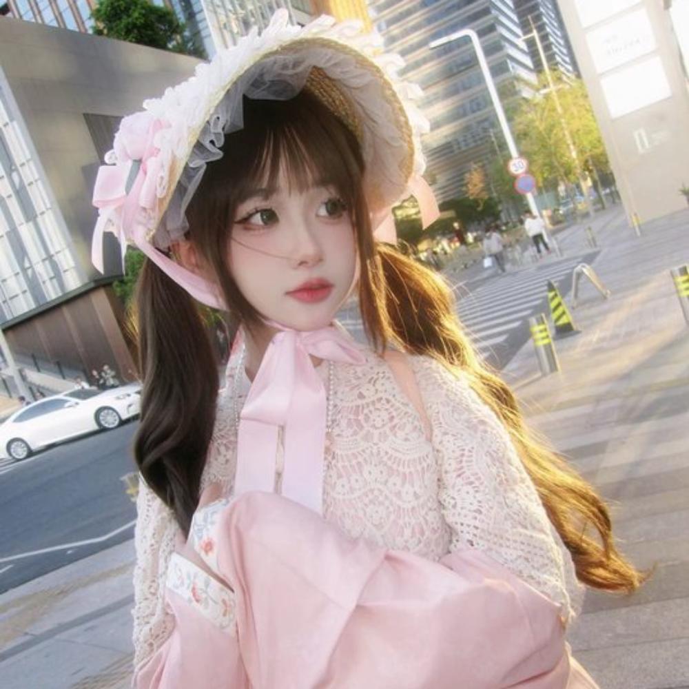 Płaski Top Lolita Czapka Styl Pasterza Wstążka z Kokardą Kapelusz z Kwiatami Miękki Słomkowy Kapelusz Lolita na Wakacje na Plaży