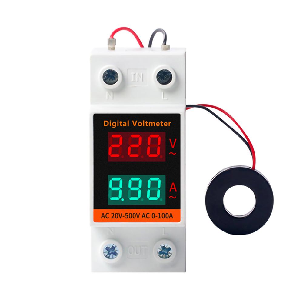 Din Rail LED Dual Display AC Voltmeter Ammeter Electricity Meter AC60-500V AC0.00-99.9A Voltage Current Monitor Volts Amps Relay
