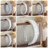 French Style Pearls Cloth Hair Hoop Rose Print Beige Blue Hair Band Beads Crystal Headband  Outdoor