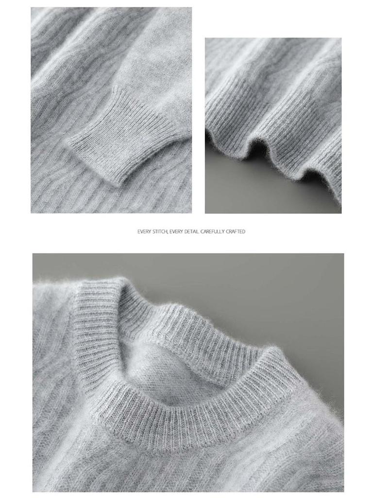 Pánský zimní svetr s kulatým výstřihem ze 100% čisté vlny - Jednobarevný kašmírový svetr, Ležérní obchodní pletený základní vrstva