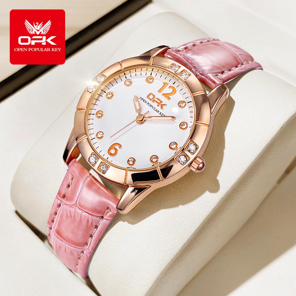 OPK 8160 Women's Quartz Watch Shaped Leather Strap Waterproof Simple and Fashionable