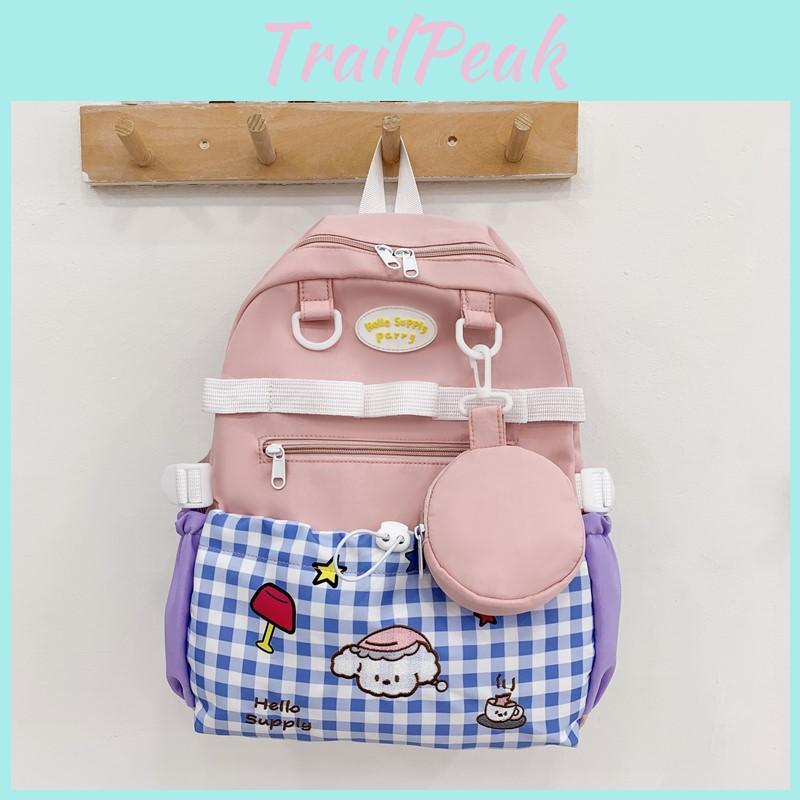 Large Capacity Kids Backpack With Grid And Cartoon Dog Print Design For Daily