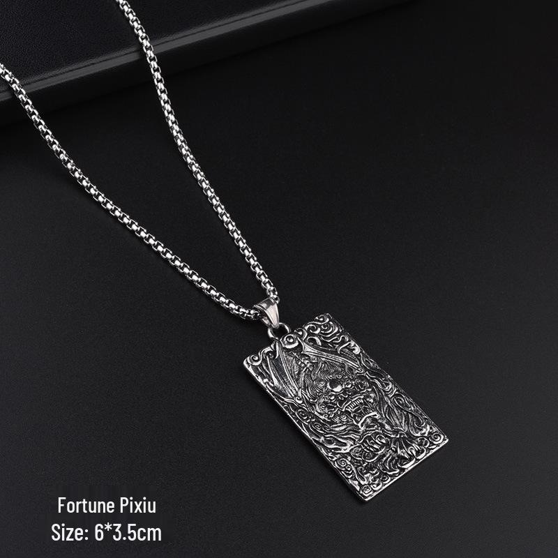 Retro Dragon Pendant Necklace with Titanium Steel Pixiu for Wealth Attraction