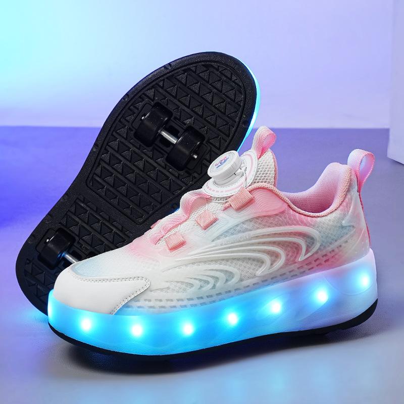 New runaway shoes children's men's and women's LED lights rechargeable double wheels removable youth entertainment casual roller skates