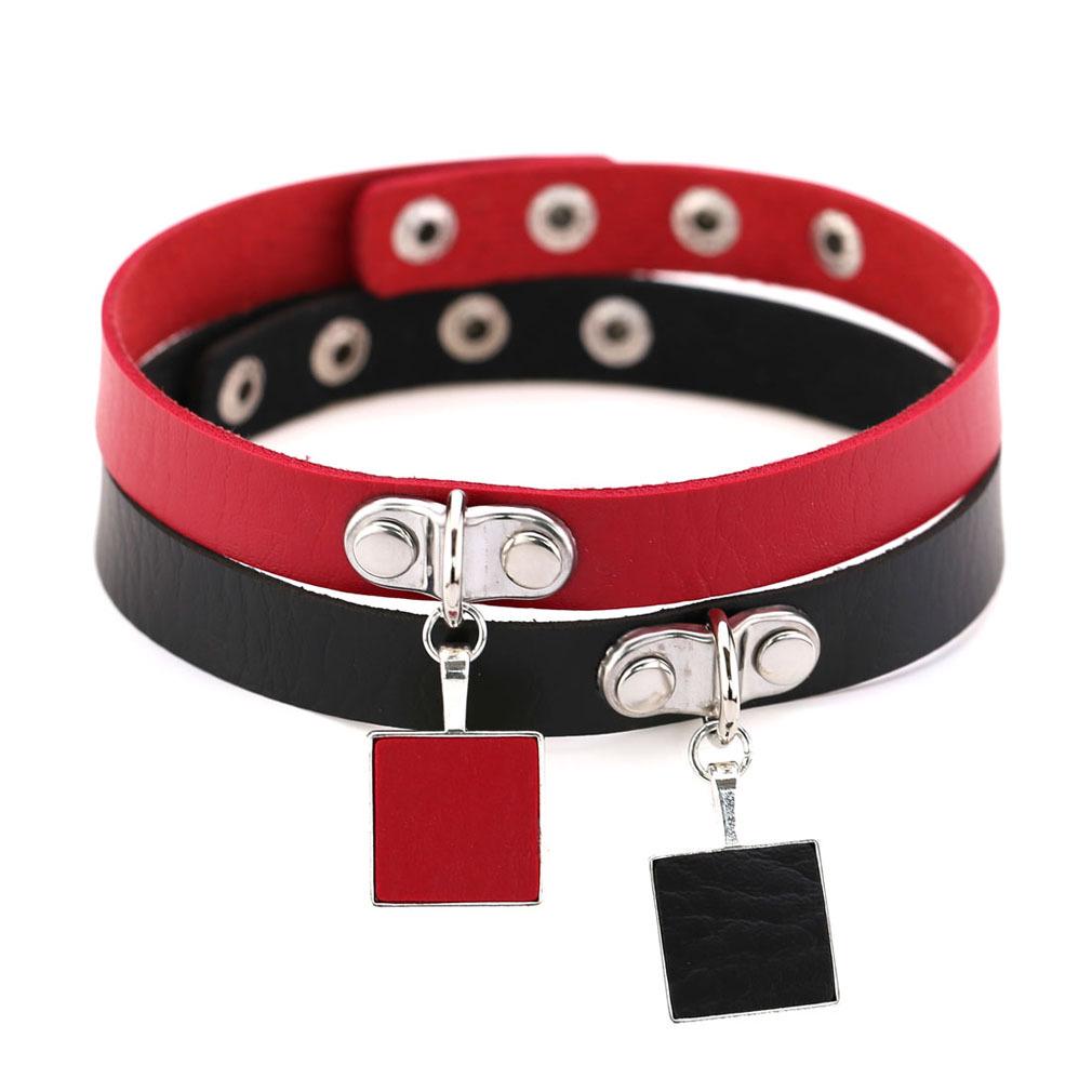 Harajuku Geometric Square Choker, Block Pendant PU Leather Short Clavicle Necklace