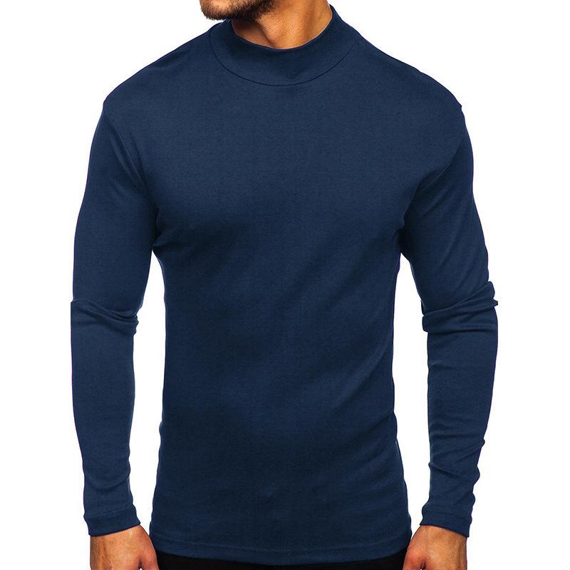 European and American Men's Thick Warm Long-Sleeve Cotton T-Shirt with Half-High Collar