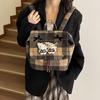 Dámský retro kostkovaný batoh: Kabelka pro koťátko v korejském stylu pro podzim a zimu