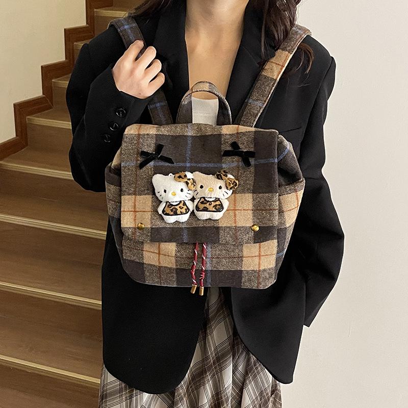 Damen Retro Karomuster Rucksack: Handtasche im koreanischen Stil für Kätzchen-Pendler für Herbst & Winter