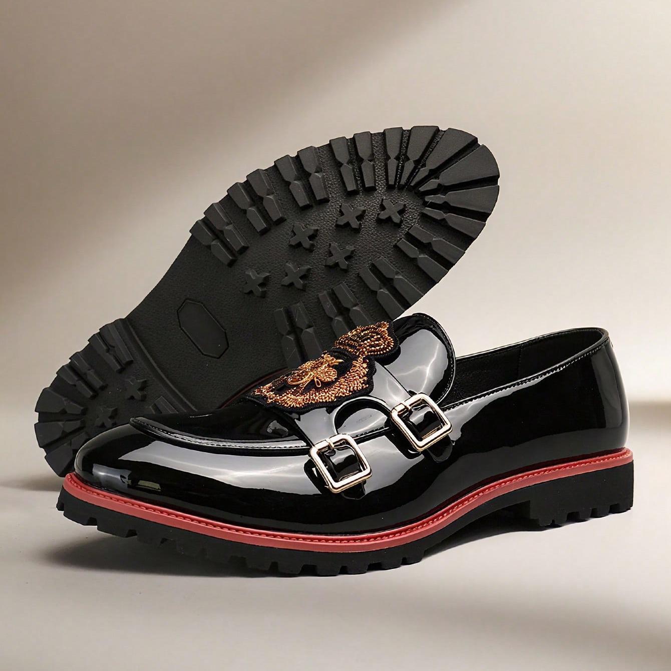 

Ретро Дизайнерская Социальная Деловая Одежда Кожаная Обувь Мужские Мокасины Без Шнурков Модная Обувь для Офиса с Двойной Пряжкой и Вышивкой Пчелы и Короны 39 чёрный