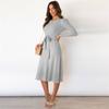 Knitted Dress Big Swing Dress Base Sweater Dress Slimming High Waist Bubble Long Sleeve Mid-Length