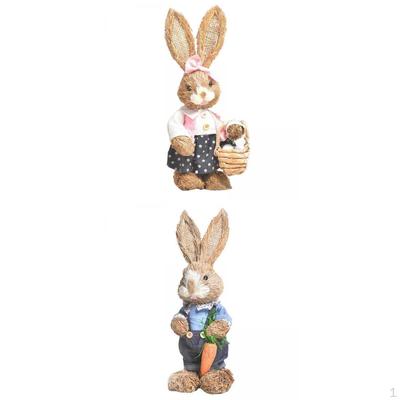 2pcs Artificial Straw Standing Rabbit Decorations