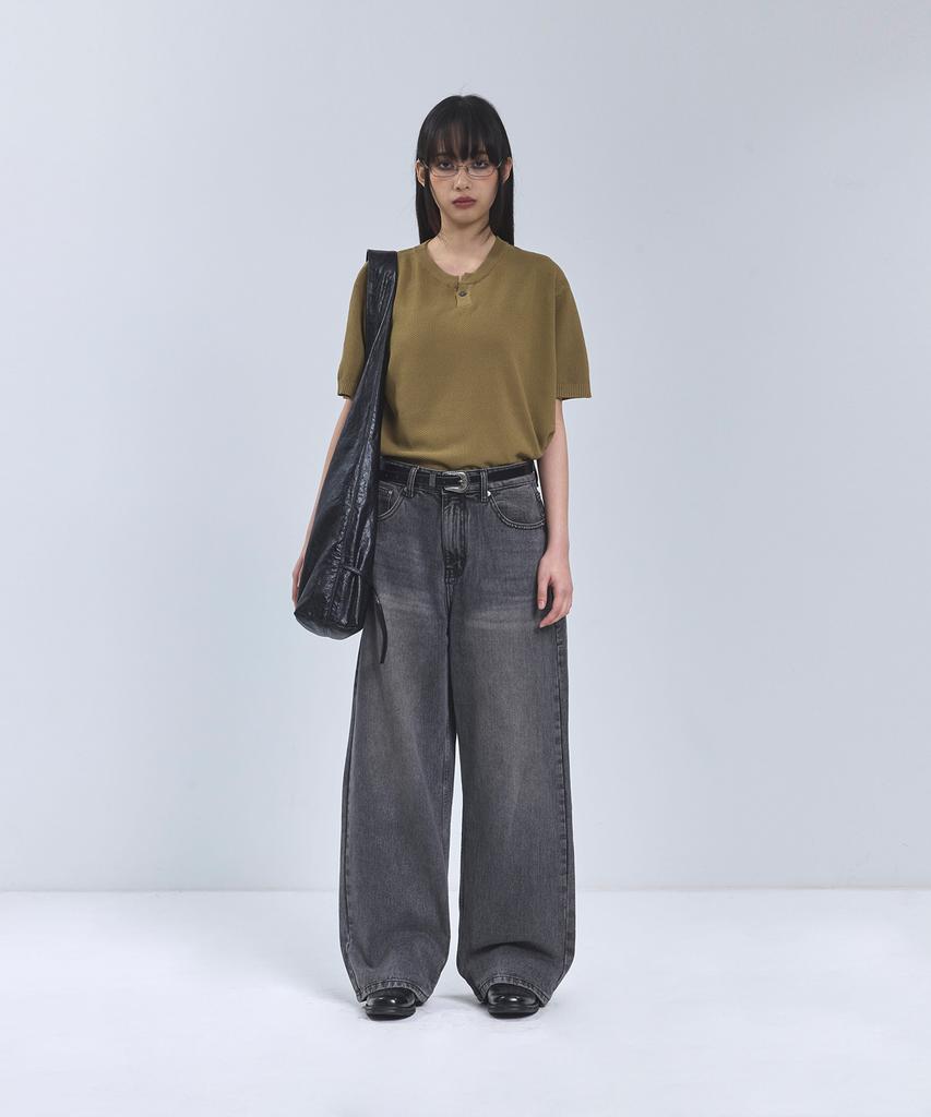 IRONYPORNO WHITELINE 86-Iro355 Basic One-Button Round Short Sleeve Knit Khaki Brown