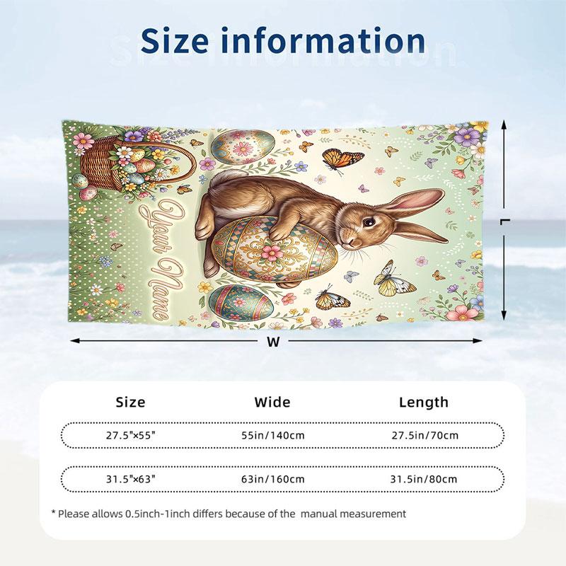 Easter Bunny Theme Beach Towel Personalized Custom Name & Text Soft Quick Dry Beach Towel for Swimming Travel