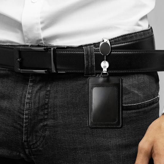 Suport pentru carduri de 2 buc. Suport pentru cărți de identitate, retractabil transparent, cu insignă cu clemă