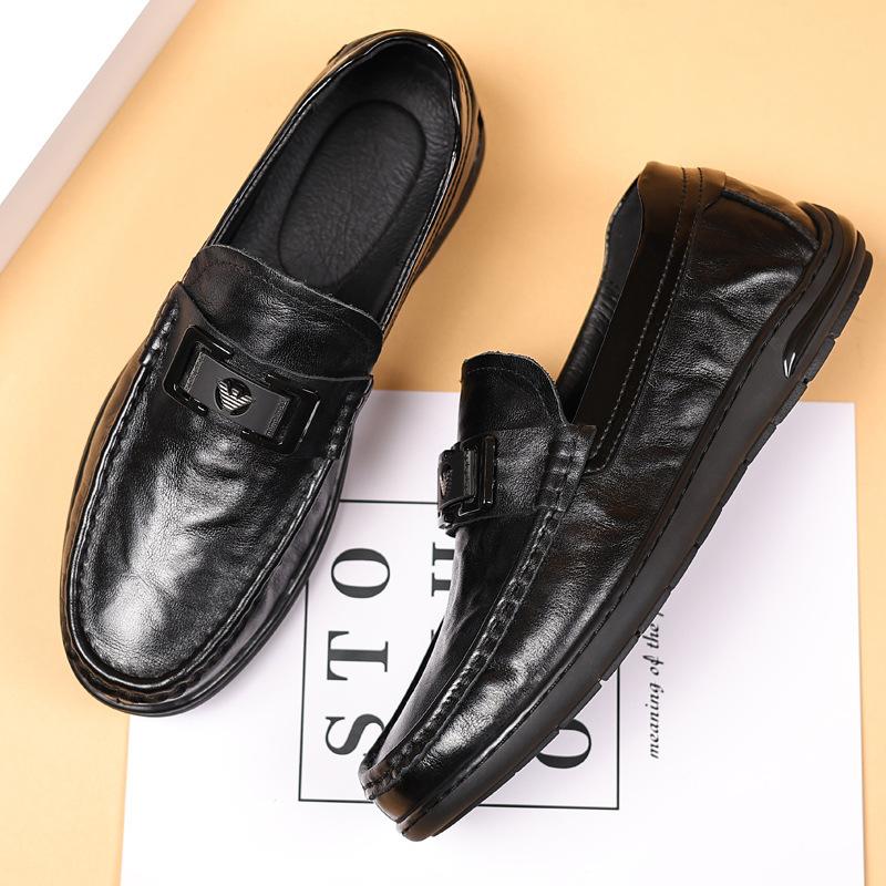 Summer first layer cowhide men's beanie shoes genuine leather men's loafers casual leather shoes high-end single shoes men's shoes