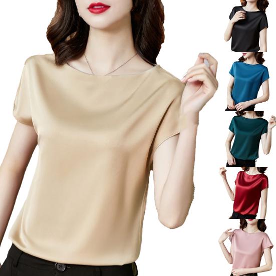 T-shirt Round Neck Smooth Polyester Women Bottoming Tops for Work