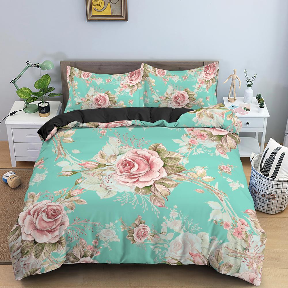 Comforter Beautiful Flowers Pattern Bedding Set Polyester Luxury Floral Single Twin King Queen Size Home Decor