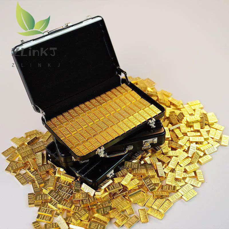 Aluminum Alloy Suitcase With Mini Gold Bar Replica Gold-Plated Alloy Collectible Doll House Micro Scene Decoration Display Model