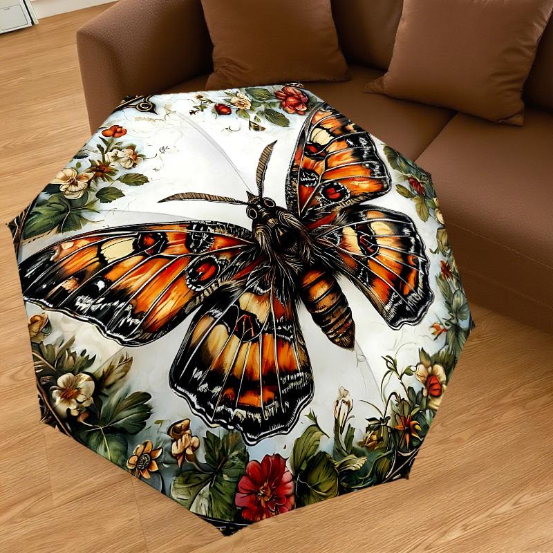 1PC Butterfly Flowers Umbrella-8-Rib Reinforced, Automatic Open, Lightweight & Durable, Cute Fashion Accessory for Outdoor-P2626