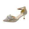 Fashion 2025 Spring Summer New Sequins Pointed Toe Pumps for Women Fashion Rhinestone Bow High Heels Bride 5cm 7cm Thin Heeled Shoes
