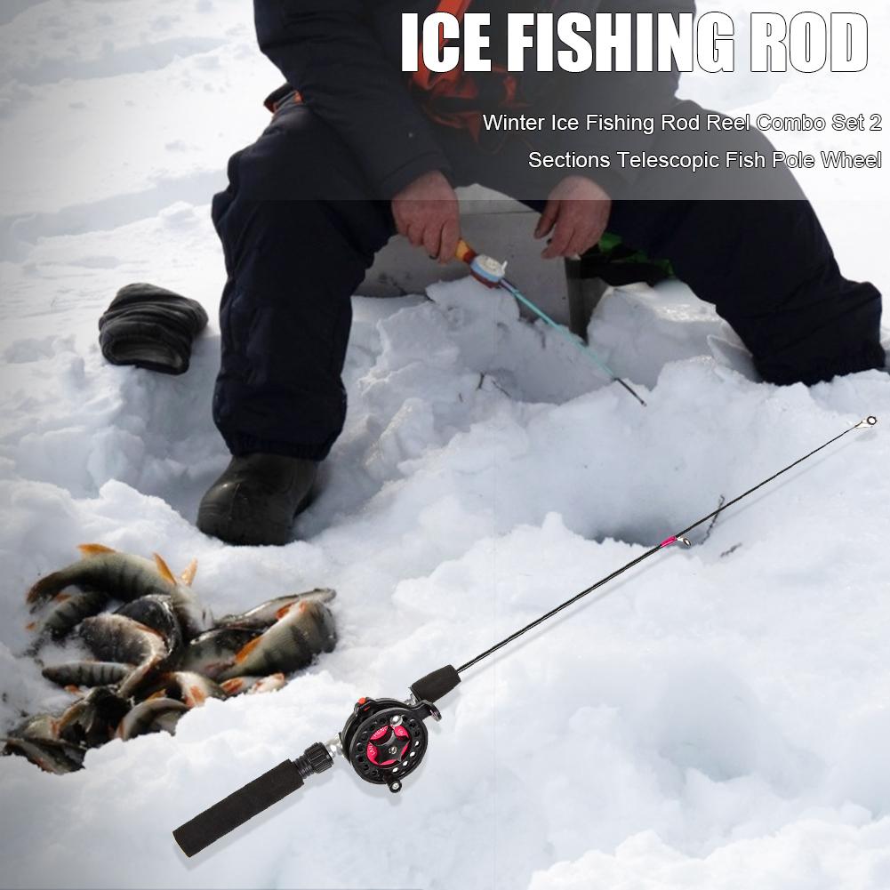 Ice Winter Fishing Rod with Reel Combo Ultralight Mini Telescopic Ice Fishing Rod Outdoor Short Fiber Ice Fishing Pole Wheel Set