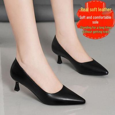 Genuine Soft Leather Pointed Toe Stiletto Heels - Comfortable Work & Etiquette Shoes for Spring/Autumn