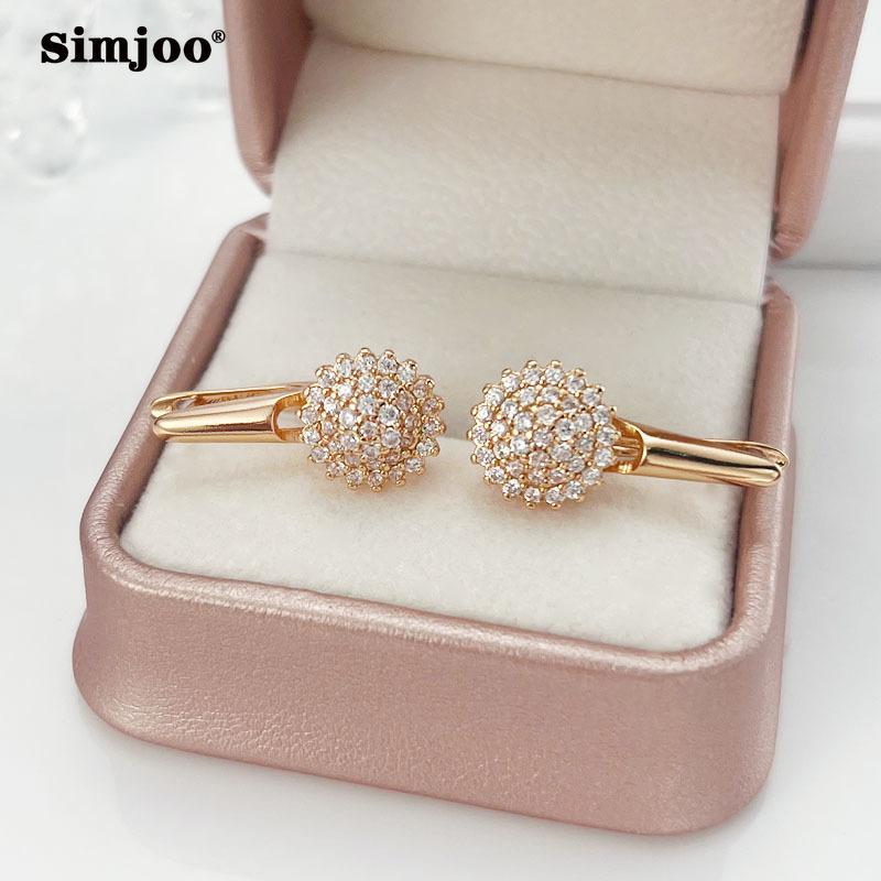 SIMJOO Rose Gold Color Fashion Flower Zircon Hollow Lettered Earrings